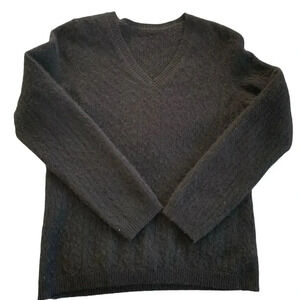 Black Cable Knit V Neck Sweater Fishermancore Cozy Winter Cashmere XS